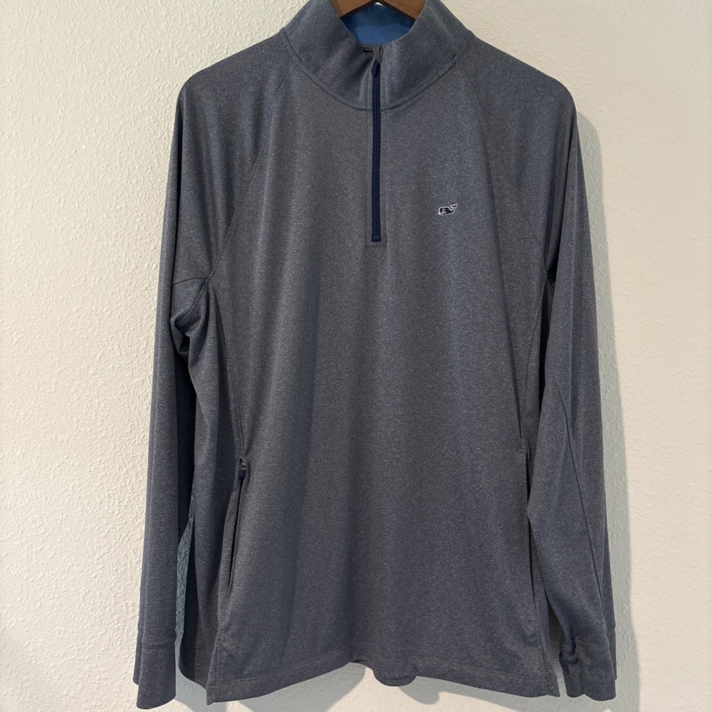 Vineyard Vines Men's Performance 1/4 Zip Pullover Heather Gray Blue XL Preppy